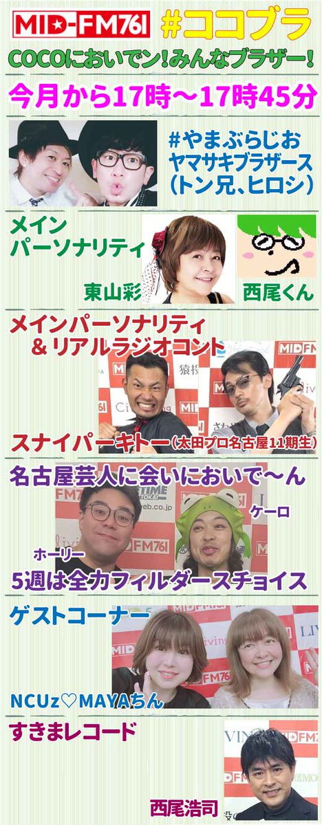 nishi_o_kun's tweet photo. 今日の17時～ #midfm761 #ココブラ ですっ！
ケロ兄さんに会えなかったけど、ケロ兄さんが出ますっ！
コーナー終わったからどうなるかなと心配していましたっ！
とうちゃんも出ますっ！
ヤーションは今日も出ないかも、西尾くんはカツキ大納言の舎弟になるぜっ！射程じゃないぜっ！
やまぶらじおは、こんにゃくの日雑学。
初登場は名市大のNCUzのメンバーさんだそうですっ！