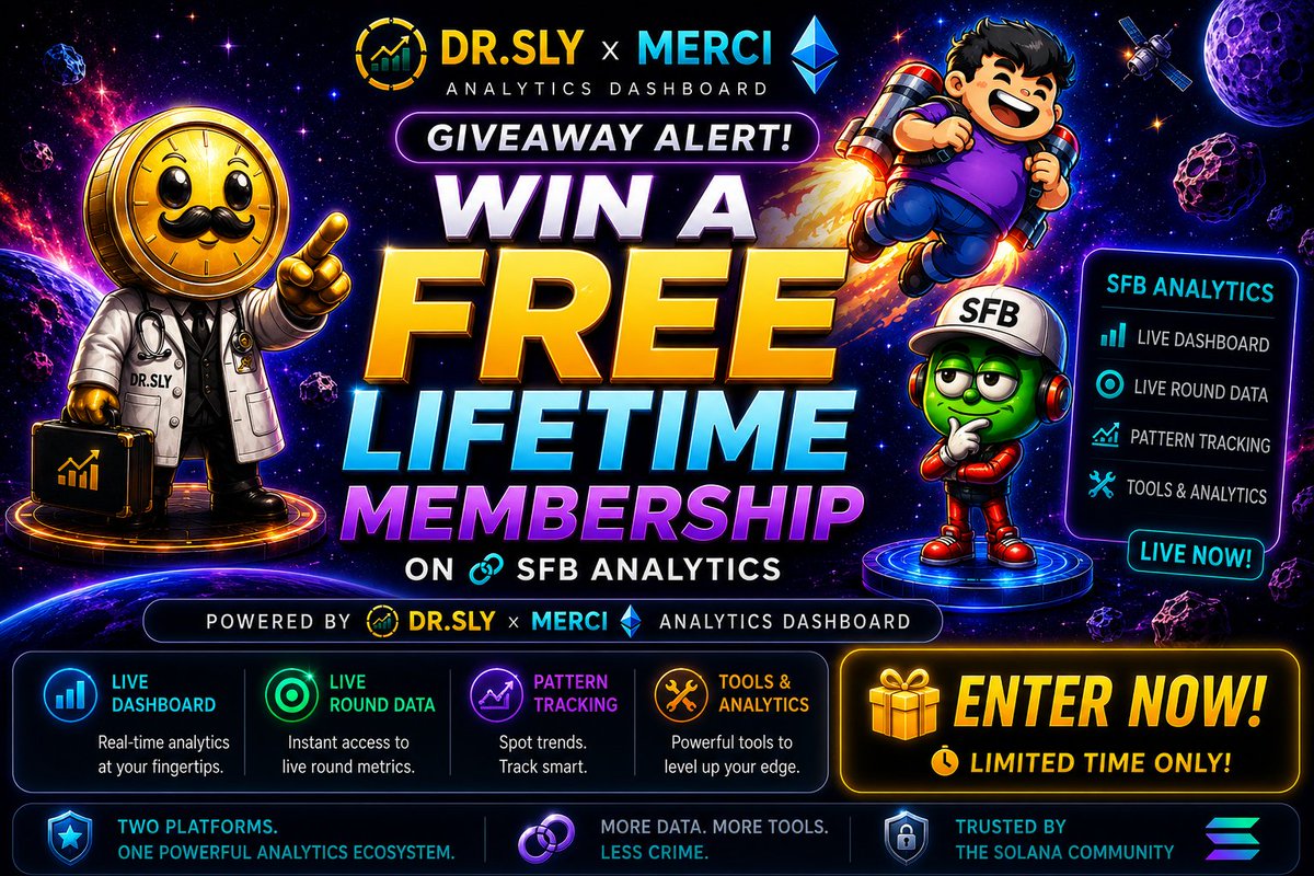 solanafatboys's tweet photo. DR x MERCI 🤝 SFB 🍬
SFB is now live on the analytics board 📊
Now analysing all Busto data in real time.
https://t.co/Vv74N1OZvw
2x lifetime memberships up for grabs 🎁
Tag a mate who loves data (or thinks they do) + tell us why YOU need a lifetime pass.🚀 https://t.co/Q8t0sz4Tnl