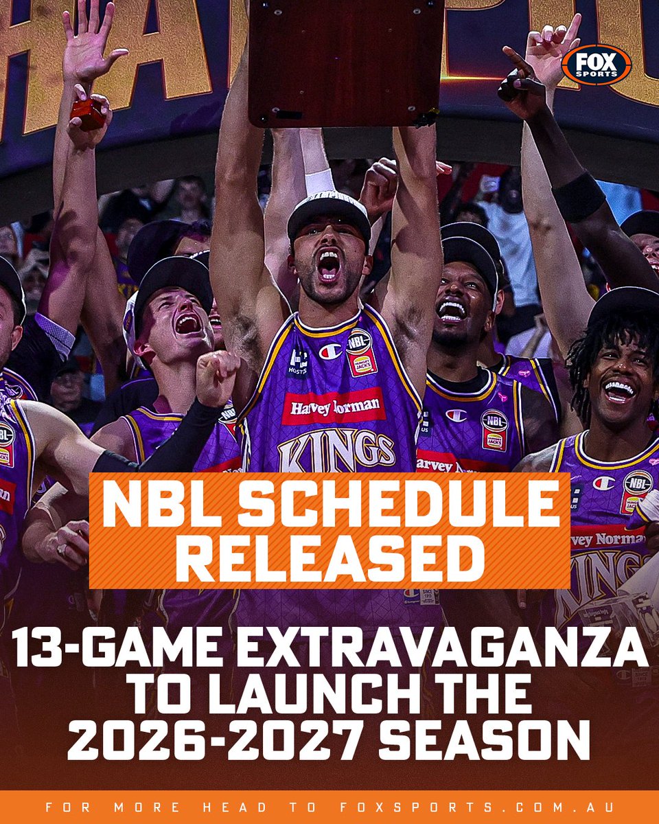 FoxBasketball's tweet photo. The 2026-27 NBL schedule is here.

165 games. 13 in the opening nine days. Joe Ingles’ Melbourne United debut. Trevor Gleeson’s return with Adelaide. HoopsFest, Christmas blockbusters and more.

Full fixture + key dates: https://t.co/jZGyTJGPVr

#NBL #NBL27 https://t.co/xUjqHBIwCe