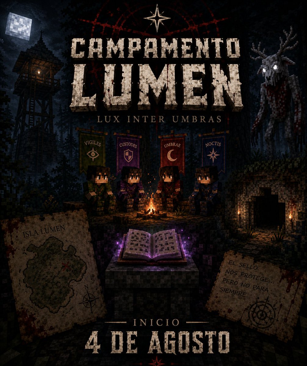 Ztreamerz_Crew's tweet photo. 🌲 CAMPAMENTO LUMEN 🌲

Lux inter umbras

Una isla.
Cuatro escuadras.
Secretos ocultos entre la niebla.
¿Estás listo para sobrevivir a la experiencia Lumen? 👁️🔥
📜 Formulario de ingreso:
 https://t.co/7ZQB0sSkKy

💬 Discord oficial:
 https://t.co/bKvEfF32xU

#minecraftroleplay https://t.co/dqS4gXLYNK
