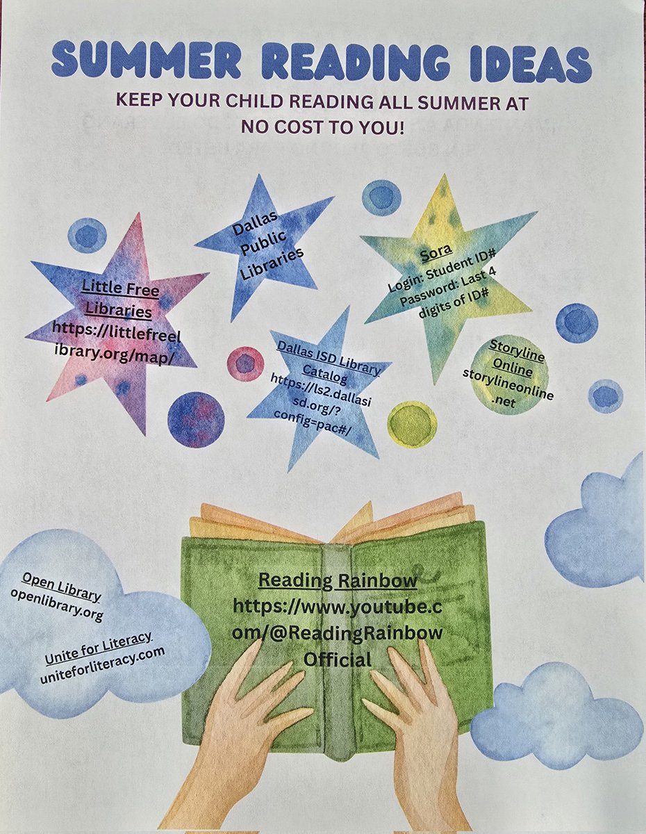 GoochLibrary's tweet photo. School's out for summer! Here are some free ways to read to keep your child busy and help prevent reading regression. @goochelementary https://t.co/1QHDq4kfOa