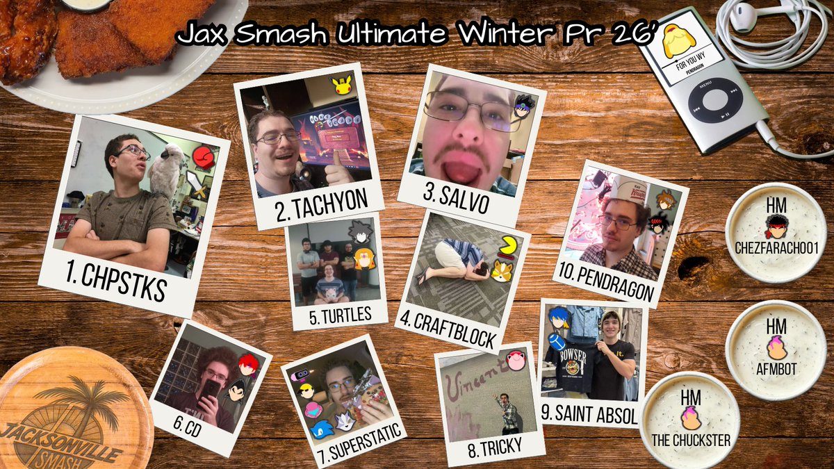 JaxSmashGG's tweet photo. Jacksonville 2026 Winter PR (January - March)!
This Vincent themed PR is based off of one of our lovely community members, Tricky.
The graphic was made by @RaginNarwhal!
Lastly, congratulations to all the players who made it on this past season! https://t.co/6kdvDFCmAS