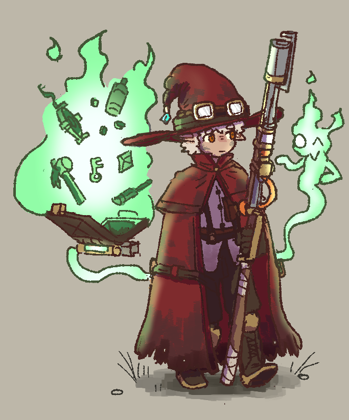 Topezt2's tweet photo. @ElPanaderoEdu His name is "Wiz" (nobody knows his real name) and he's a mute wizard who can't cast spells normally, instead relying on rune circuits and mechanical inventions to do magic https://t.co/g0kAxamahY