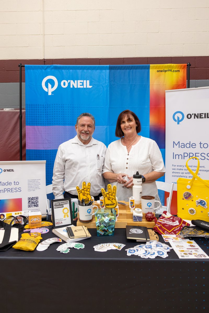 ONeilPrinting's tweet photo. From custom swag to print materials, we had some fun with the Sun Devils today and enjoyed talking all things branding, merch, and marketing. It was great connecting with so many familiar faces and meeting new ones throughout the day. Thank you to ASU for having us today! https://t.co/LP4uVY6BhM