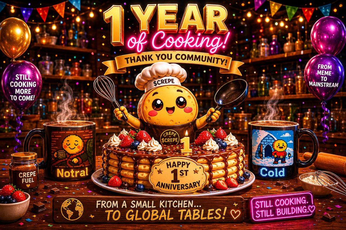 crepe_bsc's tweet photo. Happy 1st Anniversary to the $CREPE family! 🥞🎂

1 year ago, $CREPE started from a small kitchen with a big dream.

Today, we celebrate a growing community, global reach, and an unforgettable journey together.

From a small kitchen…
to global tables. 🥞🌍

Still cooking. Still building. And this is just the beginning. 🚀