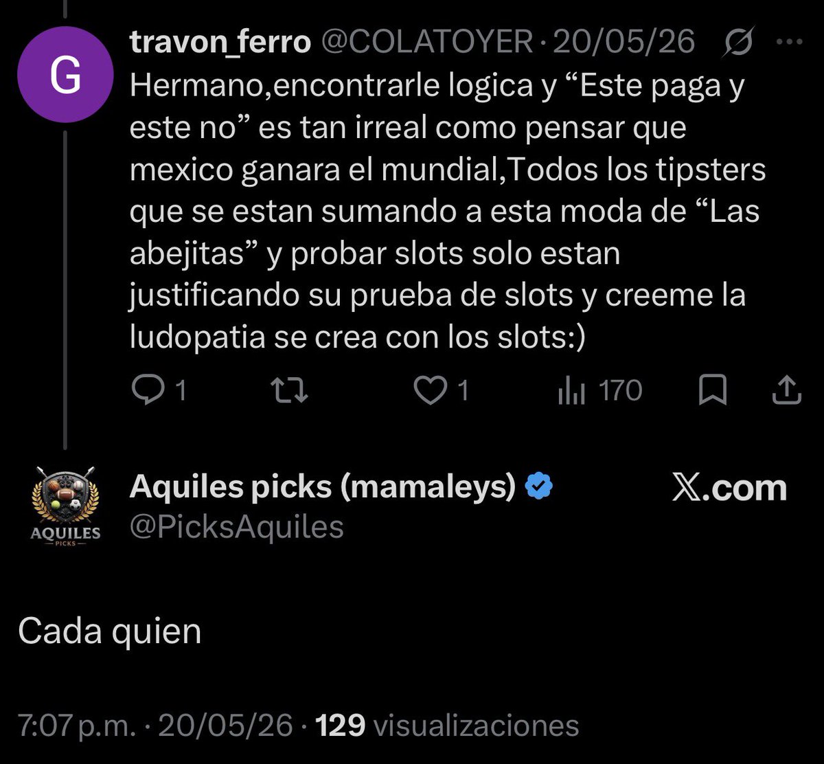 COLATOYER's tweet photo. @PicksAquiles Amigo,Creo que deberias de volver a leer la respuesta que te deje hace dias y por tu salud a futuro olvidar los slots:) https://t.co/uPxSSu6S3M