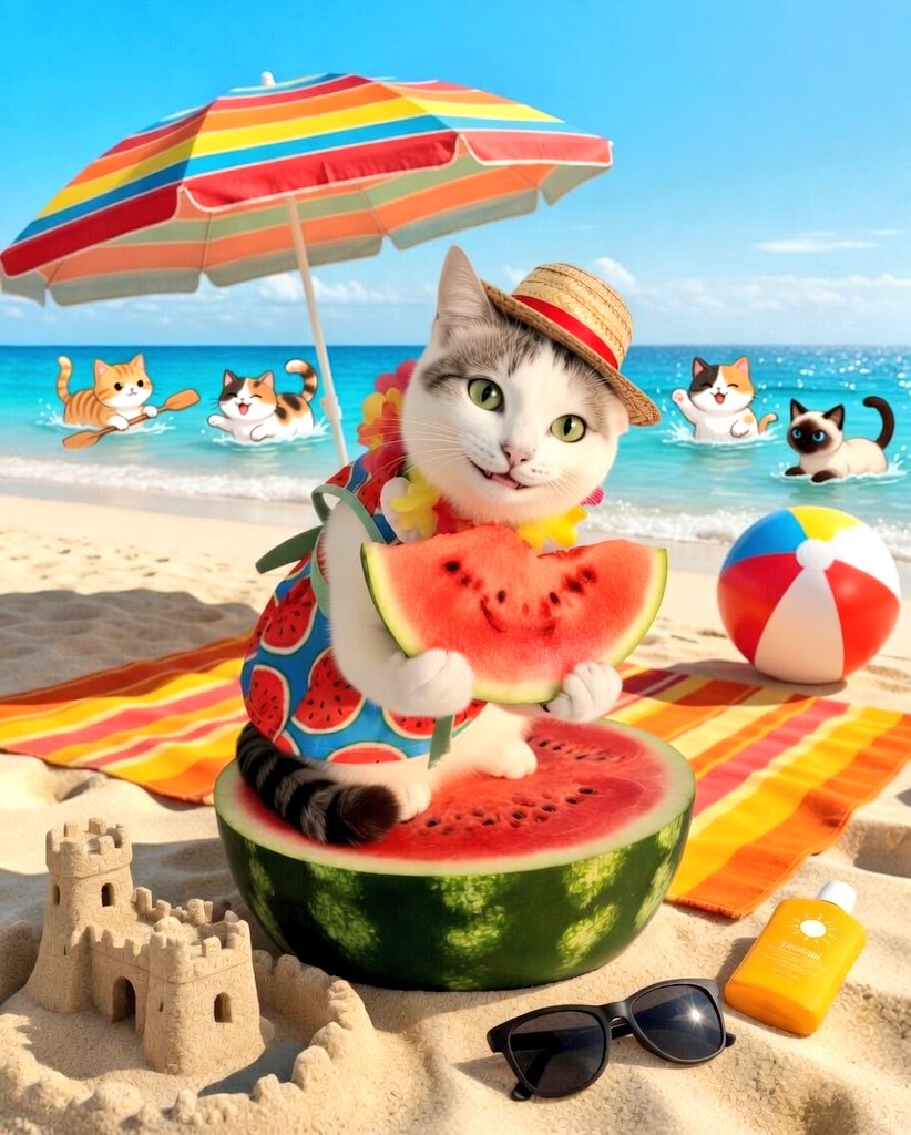 おはようニャ～🍉 スイカ🍉値上がりしてて 買えニャいょ😢 台風🌀の