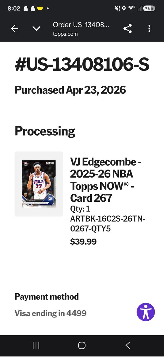 PhillyIn6's tweet photo. @Topps there is no way it takes this long to print 4000 copies of this topps now card https://t.co/b1cyXSFEhL
