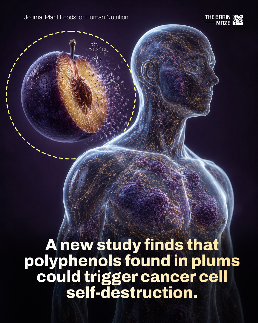 thebrainmaze's tweet photo. According to a study published in Plant Foods for Human Nutrition, plums contain polyphenols that may help trigger cancer cell self-destruction. These natural plant compounds are known for antioxidant activity and may support the body’s defenses. Including plums in a balanced diet can add fiber, flavor, and potential wellness benefits, making this fruit a smart, healthy choice for daily nutrition.