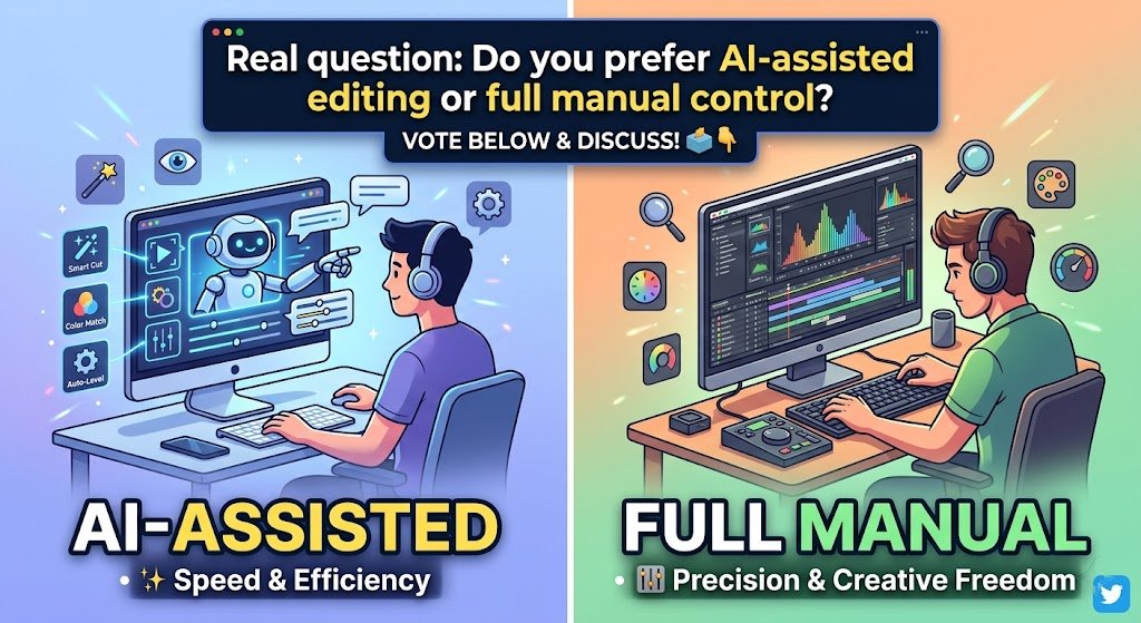 dolphin_392's tweet photo. Real question: Do you prefer AI-assisted editing or full manual control? https://t.co/nr2xTTJ3Rw