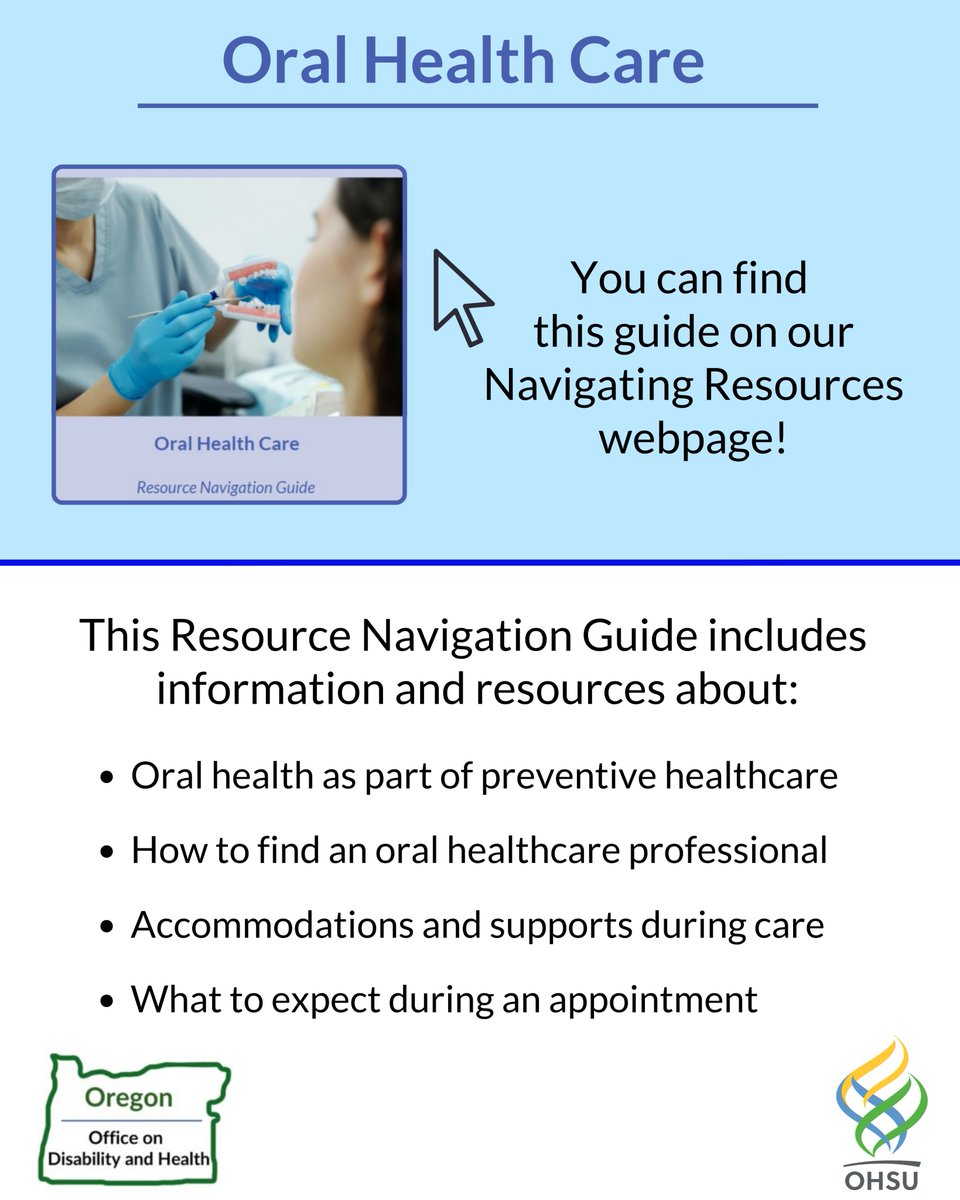 OODHOHSU's tweet photo. Explore our new Oral Health Care Resource Navigation Guide! This guide includes information and resources about oral health as part of preventive healthcare, how to find an oral health professional, accommodations and supports during your care, https://t.co/g5qJ6bqcUU