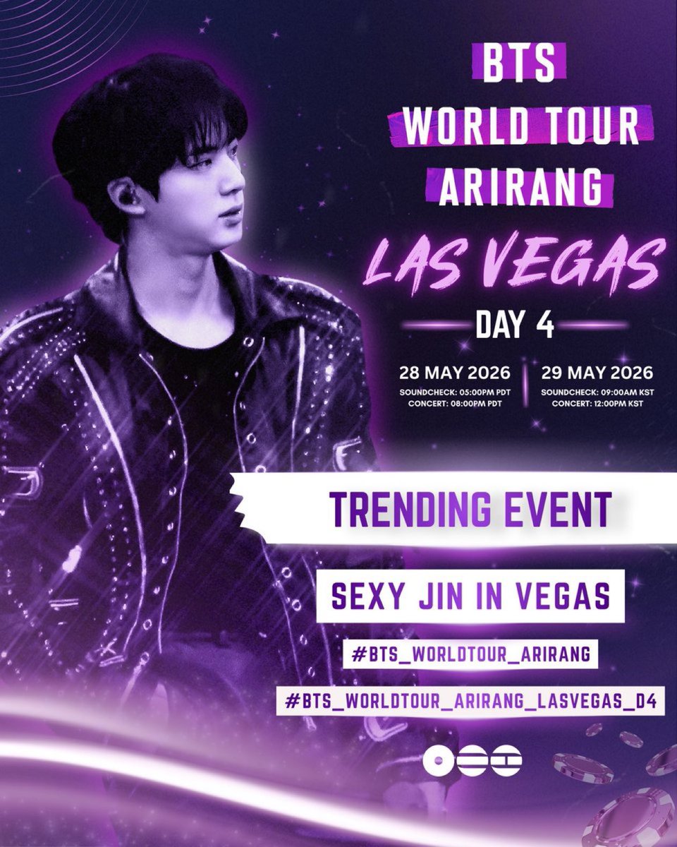 seokjinpeaches's tweet photo. Day 4 trend starts now! 

SEXY JIN IN VEGAS
#BTS_WORLDTOUR_ARIRANG
#BTS_WORLDTOUR_ARIRANG_LASVEGAS_D4 https://t.co/E8VBfUNVxa