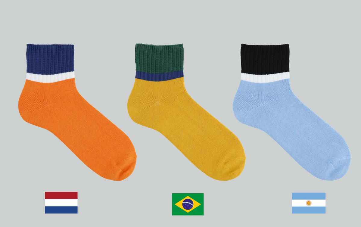 Tabio_MEN's tweet photo. サッカー好きのMDが、サッカーの強豪国のユニフォーム・国旗をイメージして靴下を配色してました。 https://t.co/pU9RGwjypE
