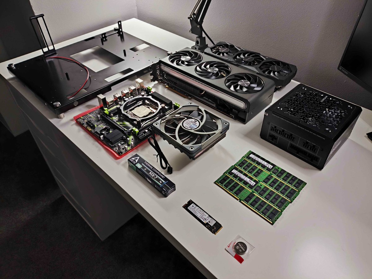 DanielParke_'s tweet photo. New project on the way to see what is possible using local AI, with a setup that is actually affordable and possible to build right now. 

Project goals & restrictions:
- Budget Scale: Can a viable 24GB VRAM AI rig be built for ~£1k, and a dual-card 48GB rig for < £2k?
- Power Efficiency: How much can GPU tuning reduce power demand while keeping performance acceptable?
- AMD vs. NVIDIA: Can identical power and kernel-level optimisations be achieved across both architectures?
- Grid-Aware AI: Can the rig dynamically alter its tuning profiles in response to energy schedules or real-time load caps?

For this project, "viable" means maintaining at least 25 tokens/second on target models. The project currently includes an RTX 2070 Super (8GB), an RTX 3090 Ti (24GB), and a 7900 XTX (24GB).

The 2070s is included to see what is possible running the small models, as currently cards with around 8GB VRAM are relatively cheap. My hypothesis is that for a lot of workloads these types of cards are a bargain, and offer a really good opportunity for people to get the benefits of local AI cheaply.

All the components used were bought straight from Amazon, Ebay, or pulled from a drawer. So the only barrier to you doing this right now is approximately £1k, and a few hours of your time to get set up. 

I plan on releasing a series of videos build guides and benchmarks as the project evolves. Until then, please fire away with any questions, suggestions, and/or criticisms! 🙂