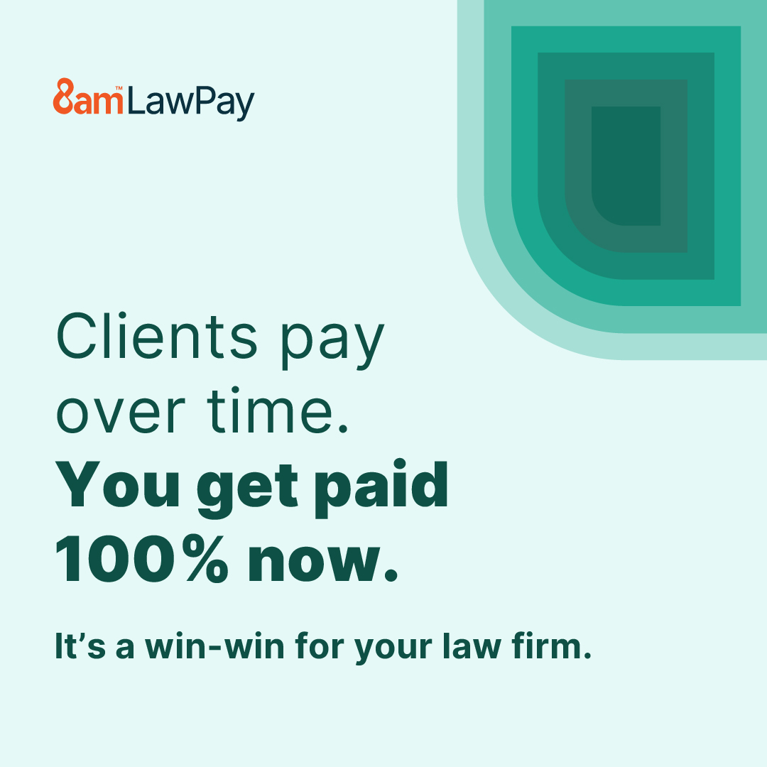 LawPay's tweet photo. Waiting on payments kills cash flow. ⏰ 

With 8am LawPay, clients pay over time — your firm gets 100% upfront. No chasing invoices. No uncertainty.

You focus on clients. 🤝 We handle the rest.

Learn how LawPay gets your firm paid on your terms: https://t.co/EDK1Aj4xqZ https://t.co/T3vJafzt8z