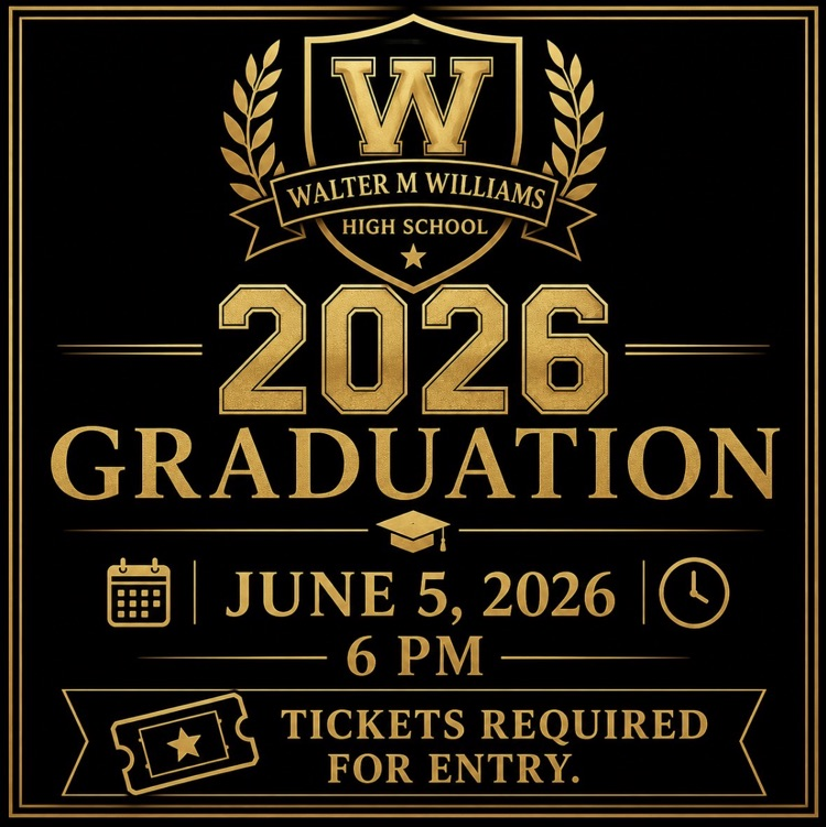 WMWHS's tweet photo. Graduation is Friday, June 5, 2026 at 6:00 PM in the historic Williams High School Auditorium! Tickets are required for everyone, even children and babies due to fire code. https://t.co/TKCSW3BeNL