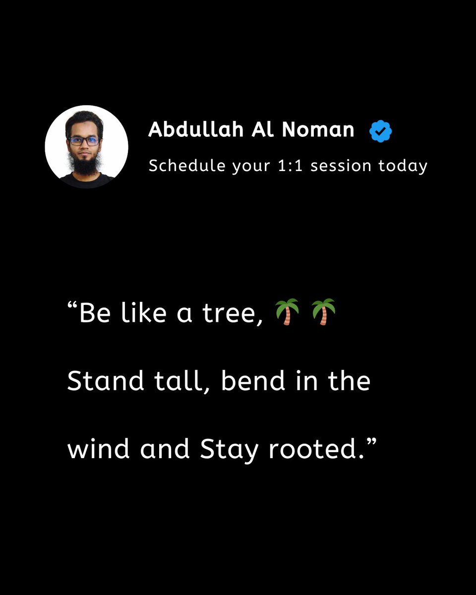 AbdullahAlNoman's tweet photo. "Be like a tree 🌴 🌴

Stand tall, bend in the wind and stay rooted."

Together, the tree is a perfect metaphor.
The strongest trees aren't the stiffest ones.
They're the ones with deep roots that allow them to move without falling.

#tree #trees
#PersonalCoach
#MindCoachAbdullah https://t.co/dEJoxdc3MA