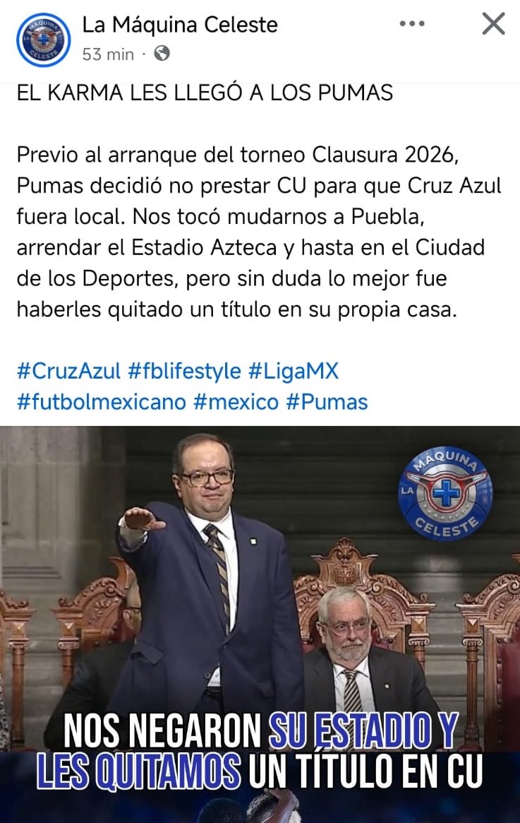CruzAzul_mx's tweet photo. Esperemos que #pumas haya aprendido la lección, dejaré esto por aquí y me iré lentamente !!!! #Cruzazul https://t.co/AZExpwUGLF