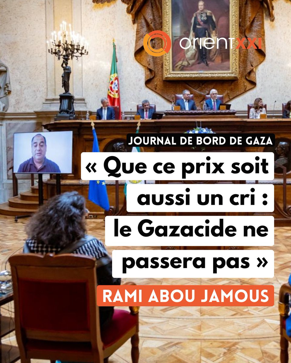 OrientXXI's tweet photo. 🇵🇸🇪🇺🇵🇹#Gaza Rami Abou Jamous reçoit le Prix Nord-Sud du Conseil de l'Europe à Lisbonne. Depuis la Maison de la Presse de Gaza, il prononce un discours bouleversant : « Que ce prix soit aussi un cri : le Gazacide ne passera pas. »
🔗 https://t.co/WOyBK6v3We
✍️ Rami Abou Jamous https://t.co/ZfPp7HJyRI