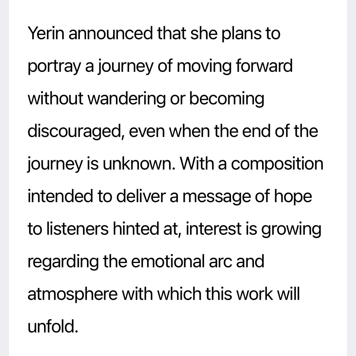 yerintopic's tweet photo. the article said that Yerin’s 4th Mini Album “Reach You” is about moving forward without wandering even when the end of the journey is unknown 🥺 https://t.co/TqAEfFY3d5