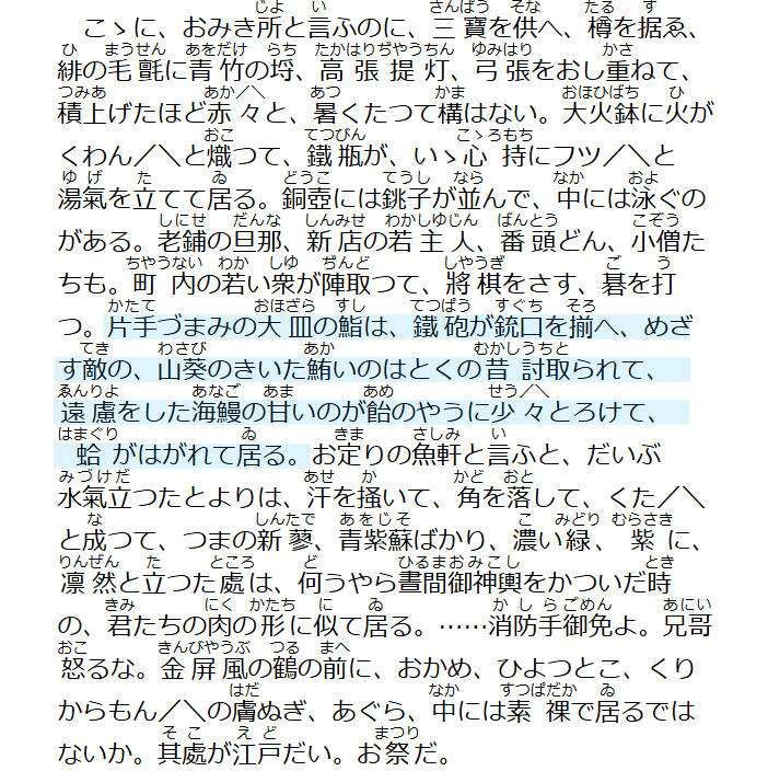 gourmand_shosha's tweet photo. #書写食堂
第680回　泉鏡太郎「祭のこと」より
【片手づまみの】～【はがれて居る。】（80字）

※浅草神社の例大祭「三社祭」の賑わいが描かれている。お題の部分は、鮪の寿司が先に食べられてしまい、少々鮮度を失ったあなごや蛤が皿に残っている様子。 https://t.co/kCcL1PAc1z