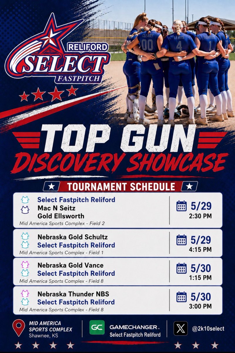 2k10Select's tweet photo. Come see us this weekend! Here’s our schedule for the Top Gun Discovery Showcase at the Mid-America Sports Complex. https://t.co/lVmMKp9FxQ