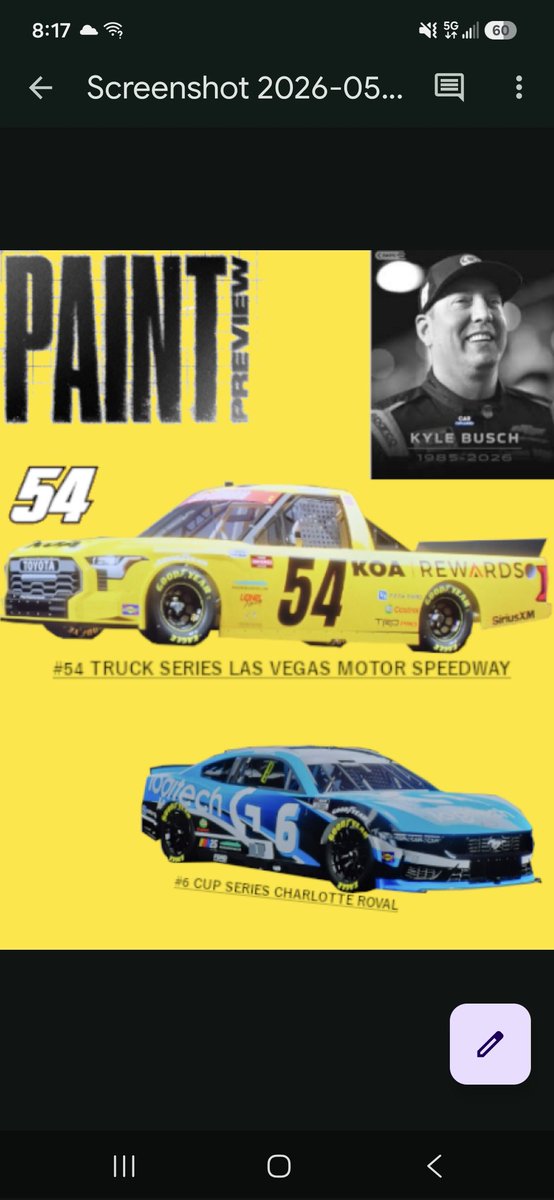 Mario6560's tweet photo. In honor of Kyle Busch, who passed away last week, we'll be borrowing the #54 to run a special throwback scheme in @TNTruckSeries at @LVMotorSpeedway . In @TheRacingLeagu1 on Sunday we're headed to the Charlotte Roval for our 2nd road course of the season https://t.co/9Td2tcIPkH