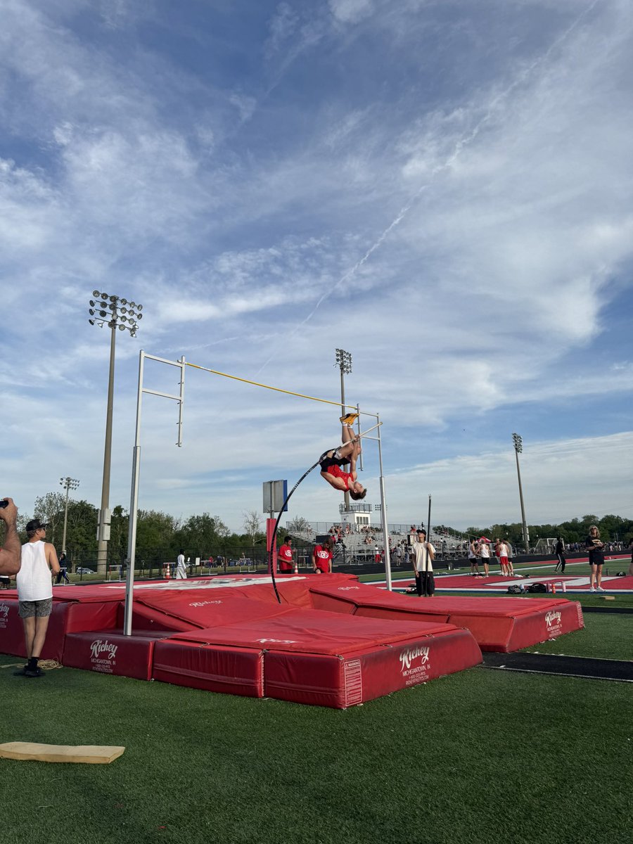 THS_TF's tweet photo. Owen Loftus clears clean through 13’6” in the Pole Vault to finish 3rd and PUNCH HIS TICKET to the 2026 State Finals! Ace Snider clears 13’ for a 6th place finish at the 2026 Regional! https://t.co/RiqMNSmU7m