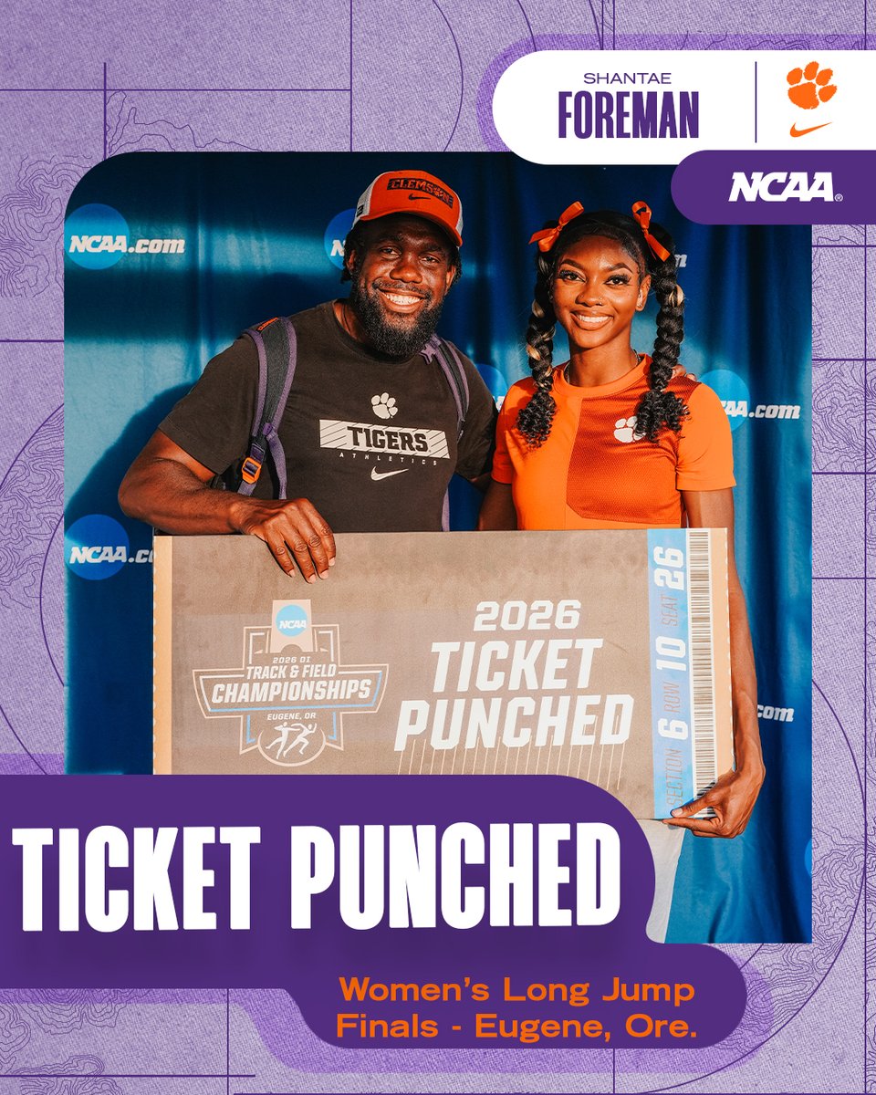 ClemsonTrackXC's tweet photo. Shantae Foreman is going back to Oregon for the third-straight season to compete in the NCAA Outdoor Championships!! https://t.co/yPZnJHpdvy