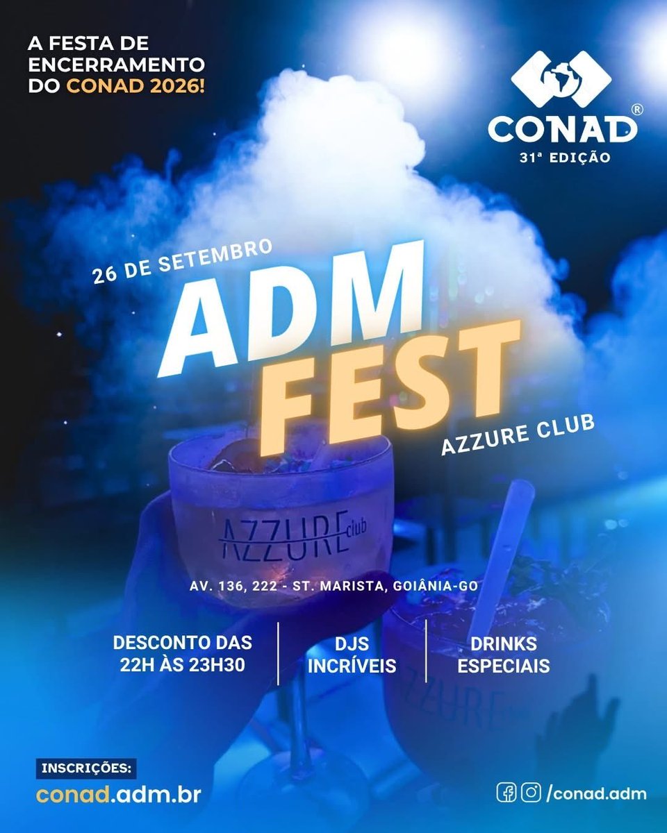 SamuelAlbernaz's tweet photo. 🎶✨ Depois de dias intensos de conteúdo, conexões e experiências inesquecíveis… chegou a hora de celebrar em grande estilo.

O ADM FEST será a festa oficial de encerramento do CONAD 2026 e promete uma noite marcante no 🔥 Azzure Club, em Goiânia https://t.co/ZyoOuppKBc
