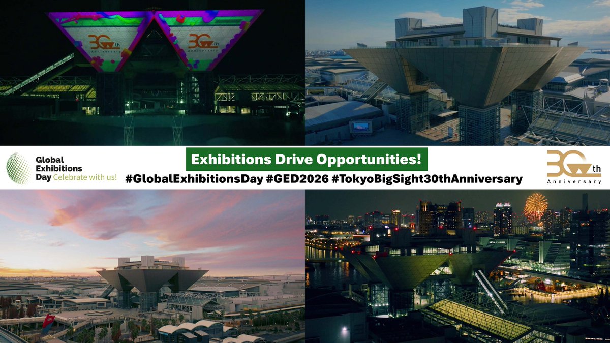 T_Bigsight_en's tweet photo. Happy #GlobalExhibitionDay 🌍🎉
Today, we celebrate the power of exhibitions to connect people, ideas, and industries across the world.

This year also marks the 30th anniversary of Tokyo Big Sight.

Thank you to all organisers, exhibitors, partners, and visitors who have been part of our journey.
We look forward to welcoming the next generation of global connections and innovation.

#GED2026 #TokyoBigSight #TokyoBigSight30th