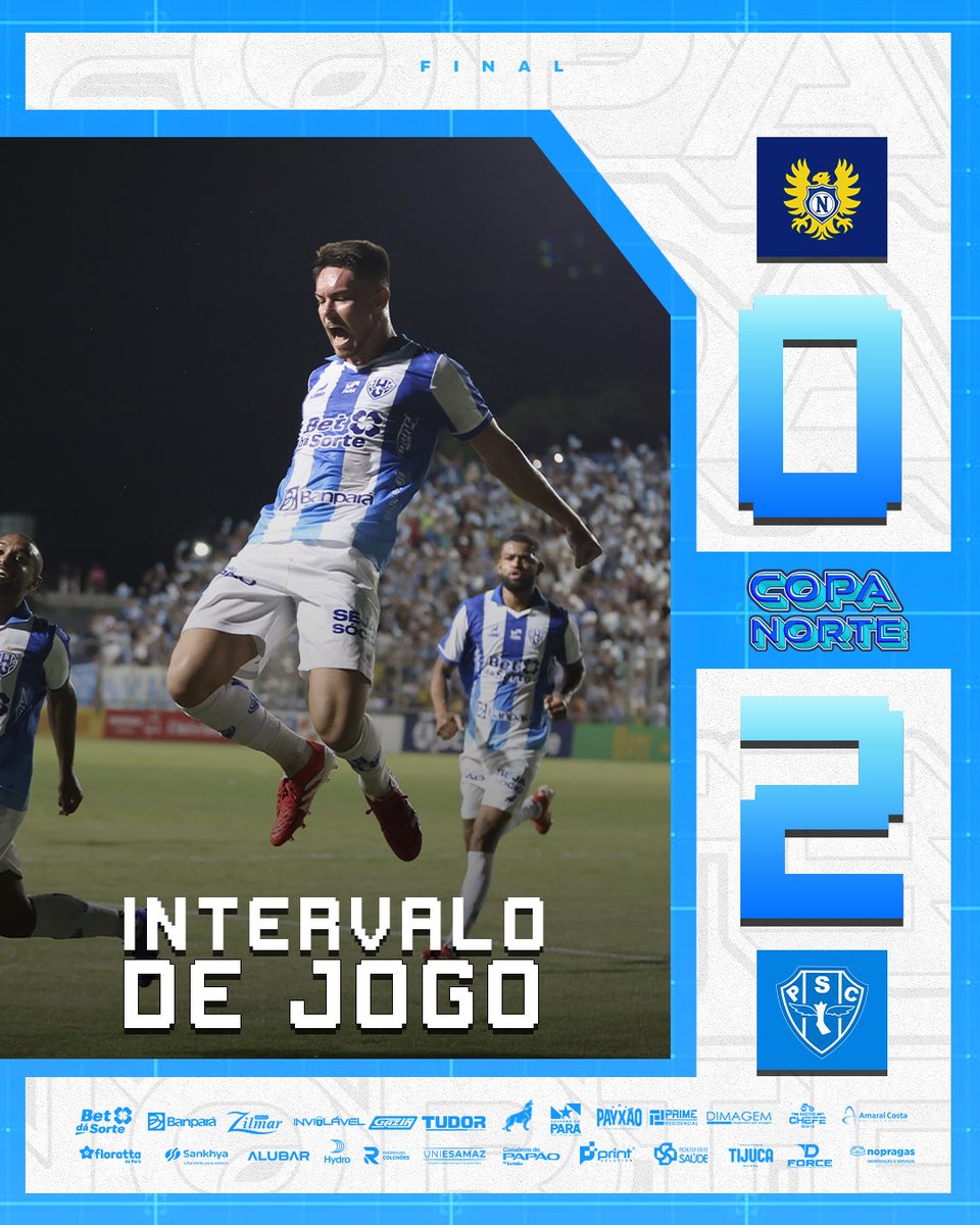 Paysandu's tweet photo. INTERVALO DE JOGO! 🐺

🏆 Copa Norte - Final (Volta)
🆚 Nacional 0x2 Paysandu 
🏟️ Carlos Zamith 
⚽️ Caio Mello 
⚽️ Kleiton Pego

🎙️https://t.co/4tpMS7HTne

#VamosPaysandu https://t.co/kI6Whne3Qs
