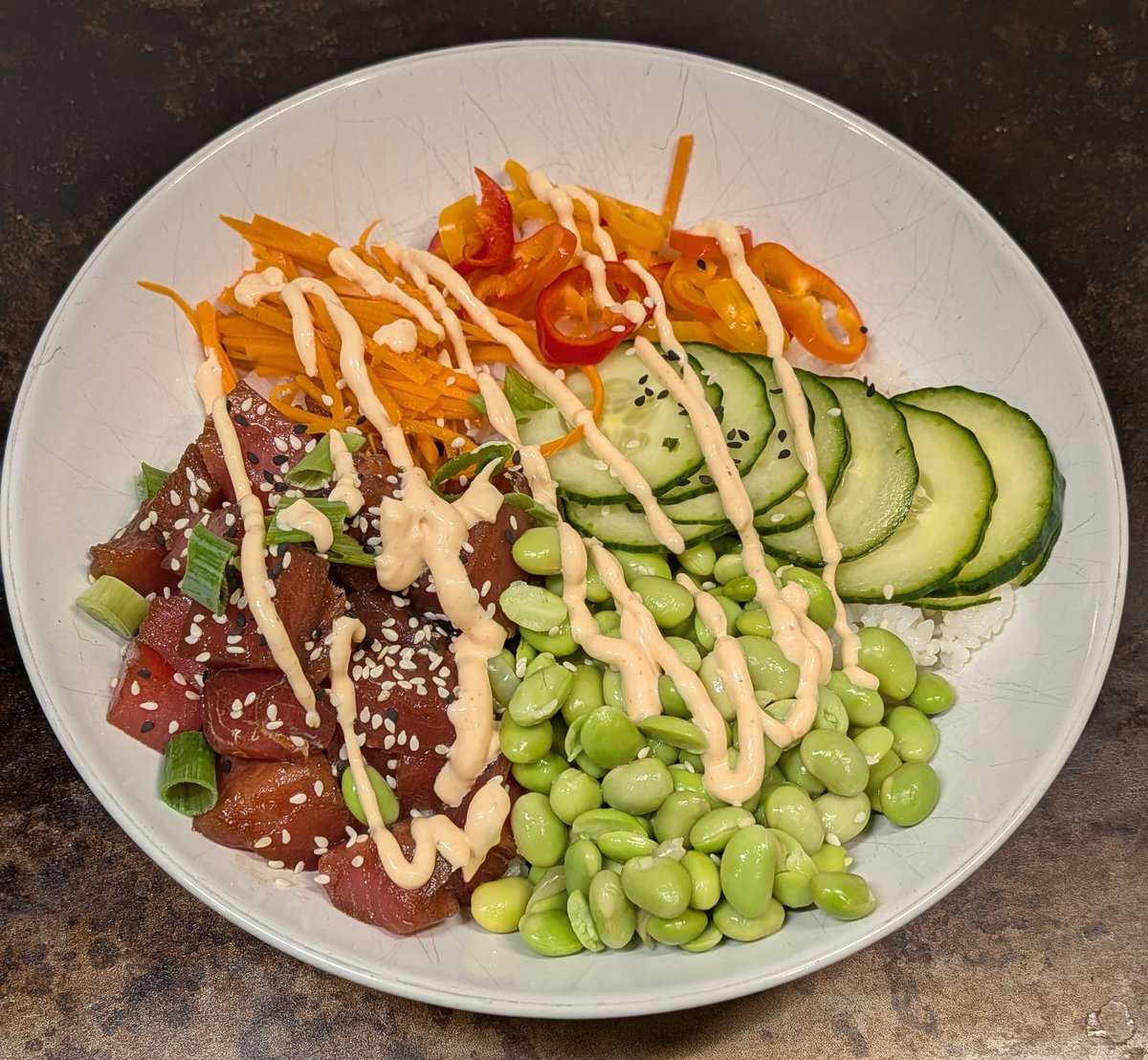 WeeknightDinner's tweet photo. We had poke bowls for dinner tonight.  It is weird that the kids say they don't like fish, but they love it raw. https://t.co/6MIRyFSgj4