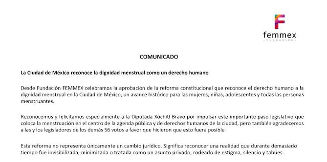FFemmex's tweet photo. Celebramos la aprobación de la reforma constitucional que reconoce el derecho humano a la dignidad menstrual en CDMX.
¡Gracias a todas las personas que lo hicieron posible! https://t.co/ew6SpV0lYP