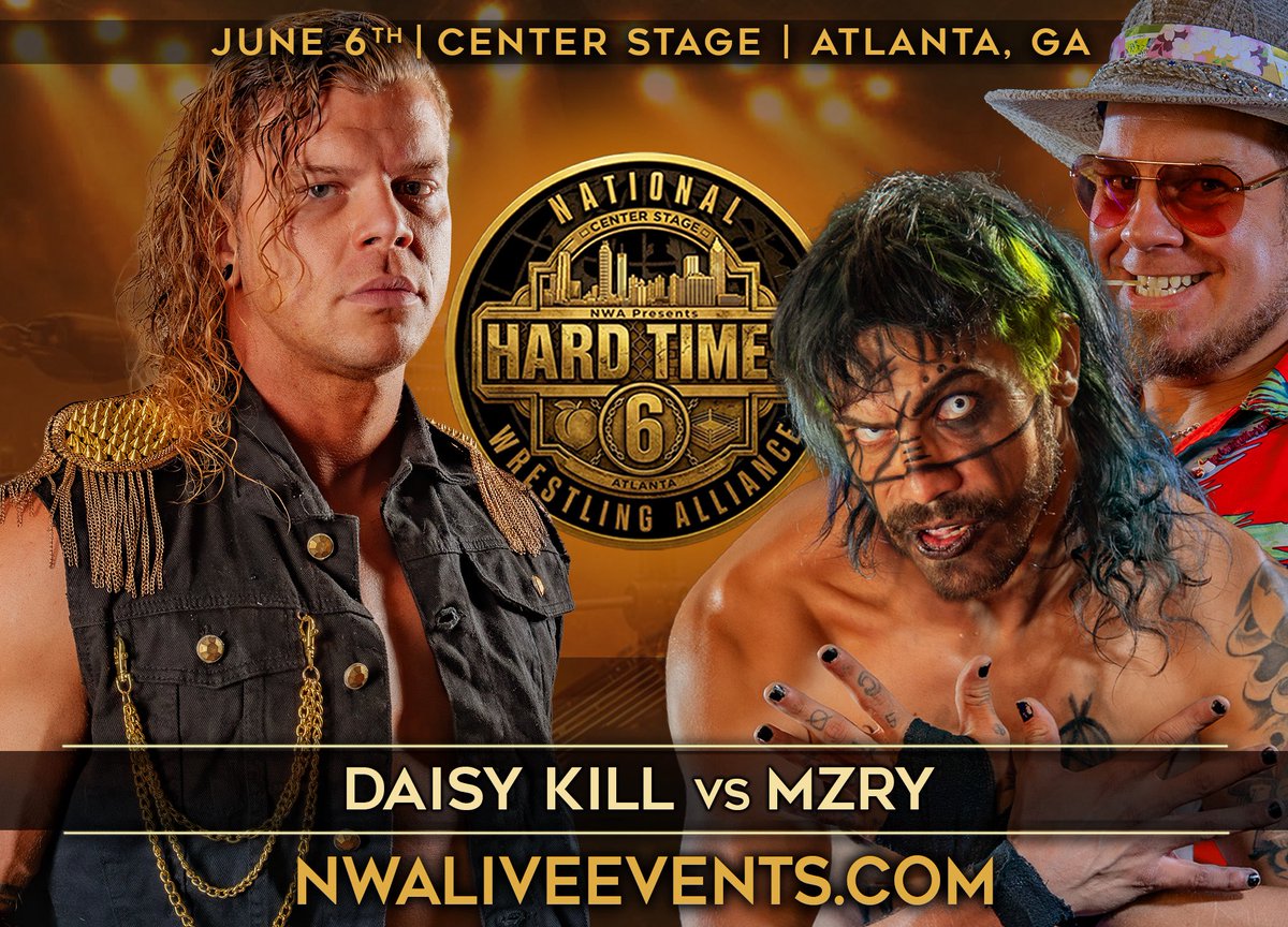 nwa's tweet photo. NWA 𝙃𝘼𝙍𝘿 𝙏𝙄𝙈𝙀𝙎 6 sees the National Wrestling Alliance return to Center Stage in Atlanta, Georgia on June 6. Get tickets now at https://t.co/P2gxaJF66L.

𝘼𝙡𝙧𝙚𝙖𝙙𝙮 𝘼𝙣𝙣𝙤𝙪𝙣𝙘𝙚𝙙:
⚡️TV-MA’s newly-crowned NWA World Women’s Champion @TiffanyNieves_ defends against former champion “The Crush” @RealNMarkova !
⚡️@ColbyCorino returns to in-ring action against exciting @AxtonRay96!
⚡️NWA U.S. Tag Champs The SlimeBallz @slimeballsage & @SlimetimeTommy defend against @NWAChicago Tag Champs The Hardway!
⚡️@DaBlackPope takes on Carnage!
⚡️NWA World Women’s TV Champ “The Quintessential Diva” @GiseleShaw08 faces newly-signed @liviyahpw!
⚡️@PrettyBoySmooth with @ThePastorCLo goes one-on-one with @CarsonDrake00 of @TheAronHaddad’s  Federation of Champions!
⚡️@DaisyKillNWA battles “The Unhinged Enigma” @ApoloMisery with Brandon McCord! 
⚡️@EFFYlives debuts!
⚡️Plus all the must-see stars of the NWA will be on-hand!