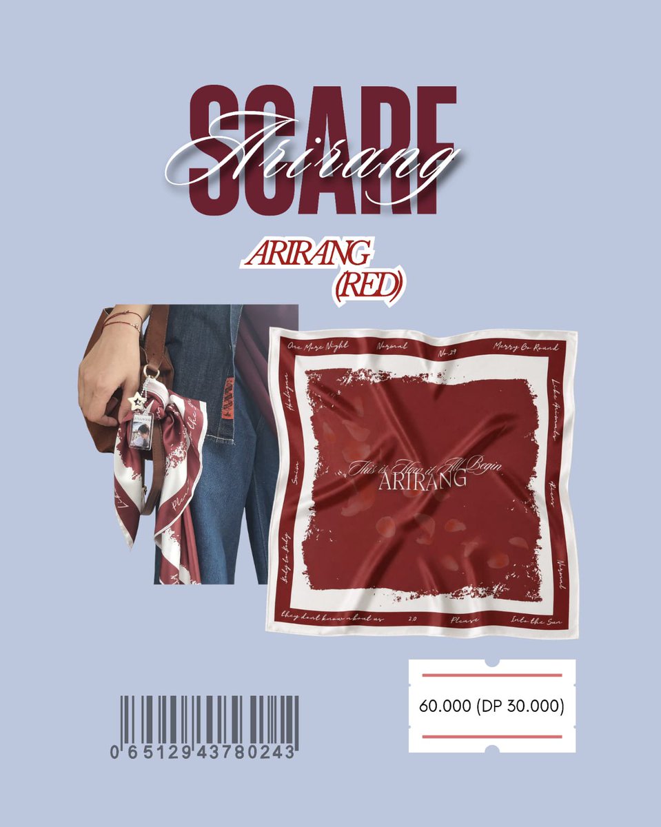kniaaprl's tweet photo. OPEN PO SCARF FANMADE ARIRANG BTS BANGTAN 28MEI-1JUNI
diusahakan bisa di pakai nanti pas festa🫶🏼 

Harga: 60rb dp 30rb 
Ukuran bisa pilih sesuai kebutuhan: 60cm x 60cm / 75cm x 75cm harga sama. 

Atau bisa langsung check out disini 
https://t.co/gvttKEu30K

#bts #arirang #bangtan https://t.co/4b3ikr9dAG