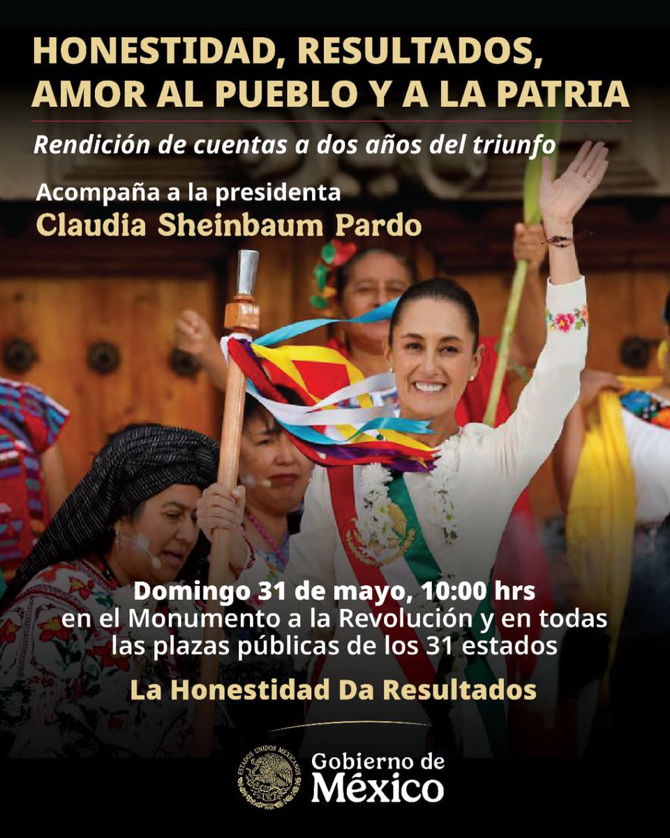 NancyOrtizOax's tweet photo. Este domingo 31 de mayo tenemos una cita con la transmisión en vivo del mensaje de nuestra presidenta, @Claudiashein.

Nos vemos en el Parque Primavera a las 10:00 de la mañana. 

La honestidad da resultados. https://t.co/W7RXCigakB