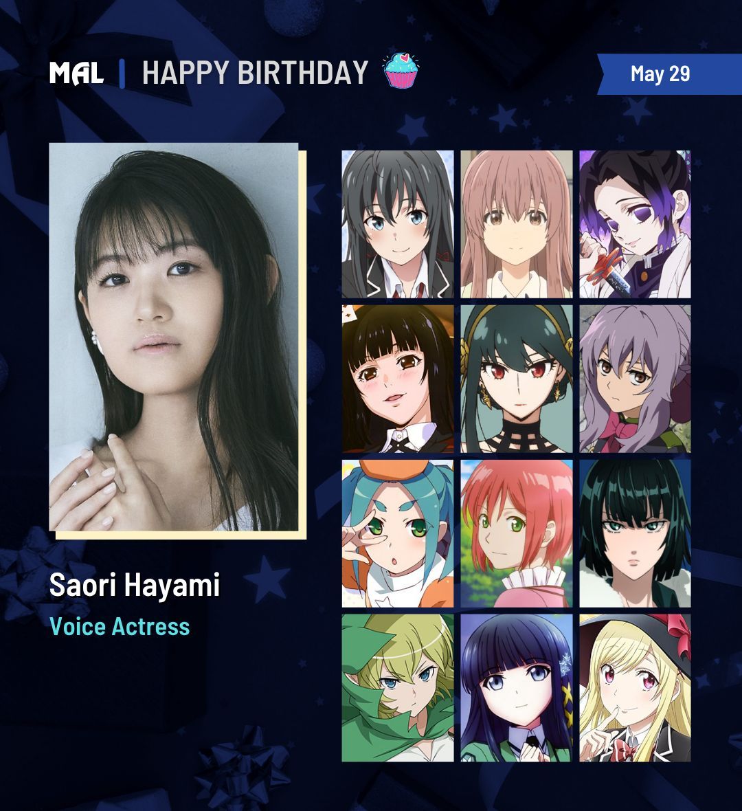 myanimelist's tweet photo. Happy 35th birthday to Saori Hayami! 🎂

Full profile: https://t.co/SD33PeOZiq https://t.co/SIPoGXIYgb