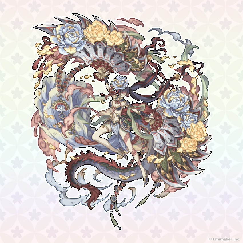 genmono2's tweet photo. 【12周年箱 販売開始前日！】

シルエットでお見せしていた
幻獣5体の姿を公開中！！！

『翠扇の12周年箱』に封入される
新規変化アイテムで変化可能な
『烈華に舞いし竜扇陽』！

#幻獣物語2 https://t.co/R9cZb4vN8t