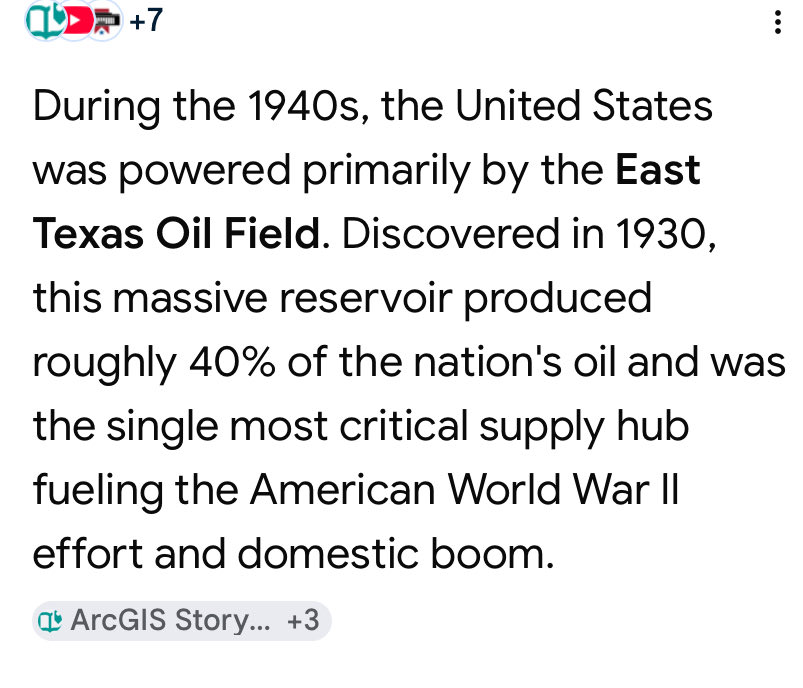 KO6261's tweet photo. @bradzilla67 @TracesofTexas The east Texas oil field powered the US during the 1940’s. https://t.co/k6OjoK4Cli