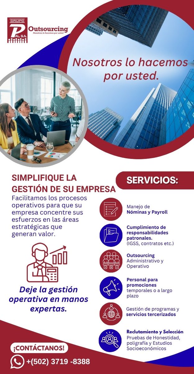 NetMarketGuate's tweet photo. ¿La operación de su empresa consume demasiado tiempo? ⏳

Nosotros nos encargamos de:
✔️ Nóminas y Payroll
✔️ Reclutamiento y Selección
✔️ Outsourcing Administrativo

Usted enfóquese en hacer crecer su negocio. 📈
📲 +502 3719-8388
#Outsourcing #RRHH #Payroll #Empresas https://t.co/g5BGnJb4u7