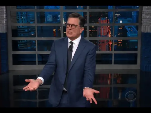 RealIAmFruit's tweet photo. Stephen Colbert after getting his whole show cancelled and @thesoypill and @PiscoLitty ask @WhickTv why the Trump administration just went after Jimmy Kimmel. https://t.co/aEmVA1SUfk