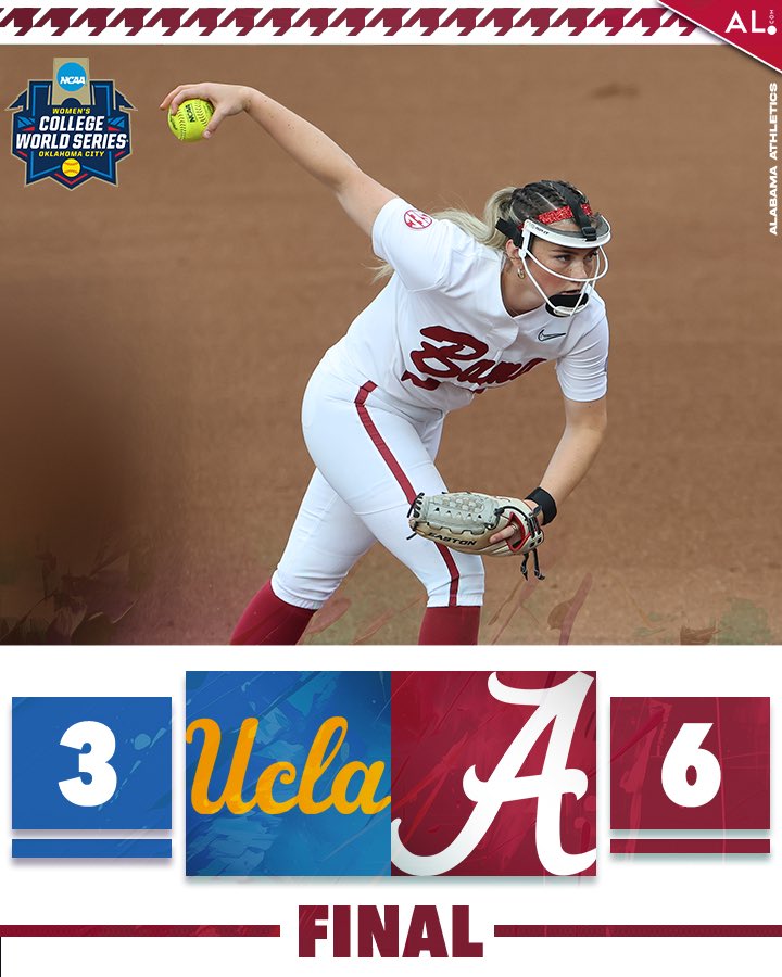 aldotcomTide's tweet photo. Alabama wins its first game at the Women's College World Series! #RollTide https://t.co/mSURCnBzLJ