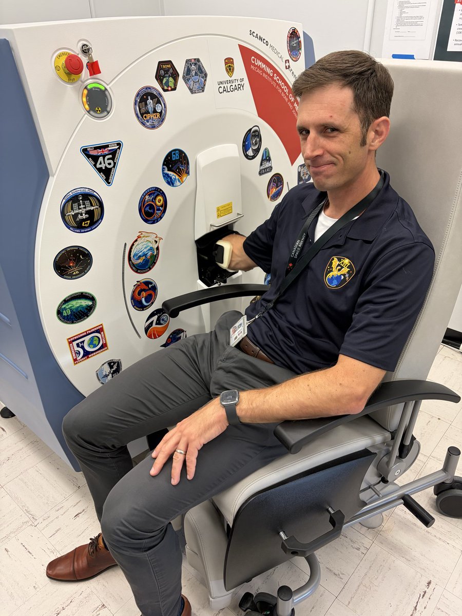Astro_Kutryk's tweet photo. Long science day: new bone scans for the @UCalgary study, meeting with an ophthalmology team from Montreal, transferring samples between space freezers, and working on exercise techniques for long-duration flights. https://t.co/V244QqSJpq