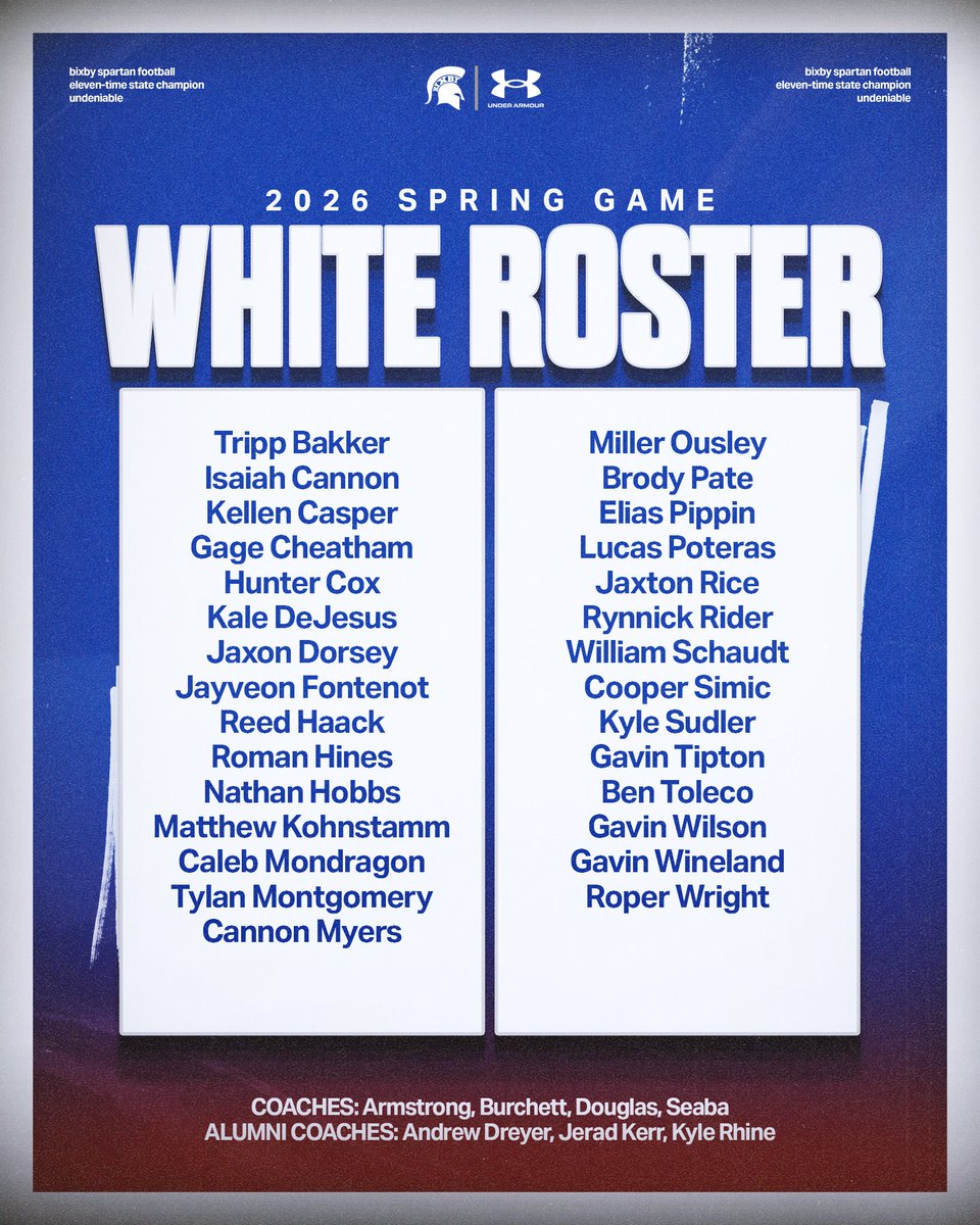 BixbySpartanFB's tweet photo. The stage is set. See you TOMORROW NIGHT, Spartan Nation.

🏈 2026 Spartan Spring Game
📆 Friday, May 29th at 6 pm
📍 Lee Snider Field
 🍕 Food Trucks &amp; Sno Cones
🎟️ One Case of Gatorade

#BixbySpartans | #Undeniable https://t.co/uSNRsJD0gU