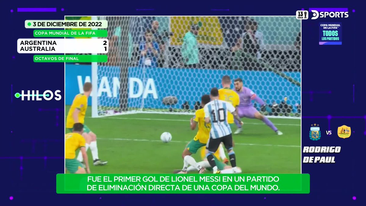 DSports's tweet photo. OTRA VEZ MESSI ABRIÓ EL CAMINO
El capitán convirtió el primer tanto en lo que sería un triunfo 2-0 ante Australia en los octavos de final del #MundialEnDSPORTS.
#Hilos https://t.co/v9NqBJHVMB