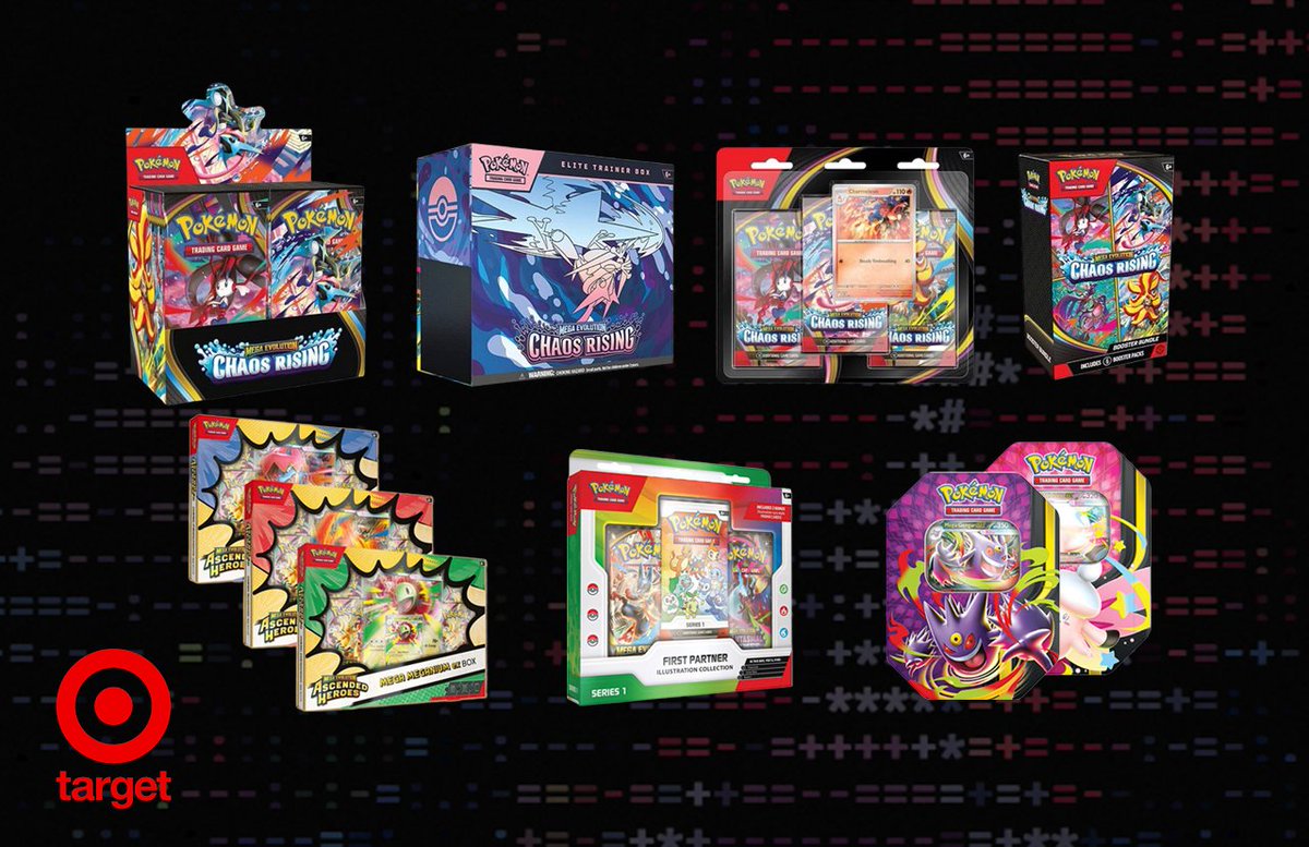 restockd_ping's tweet photo. Target Pokemon drop tonight includes Chaos Rising & more expected around 3AM ET!

Chaos Rising Booster Box:
https://t.co/z4EHag4REg

Chaos Rising Elite Trainer Box:
https://t.co/L7mgbArCca

Chaos Rising Booster Bundle:
https://t.co/BMZDvn76fM

Chaos Rising 3PK Blister:
https://t.co/9bv3suhYhA

Ascended Heroes Emboar ex Box:
https://t.co/pnwJS7B3A8

Ascended Heroes Meganium ex Box:
https://t.co/pnwJS7B3A8

Ascended Heroes Feraligatr ex Box :
https://t.co/SoIkEnHR6I

First Partner Illustration Collection:
https://t.co/LsAAOjdkeT

Mega Moonlit Tin Mega Clefable:
https://t.co/DFOQBfZ2Kh

Mega Moonlit Tin Mega Gengar:
https://t.co/4JmVMSFuQS

Release window begins at 3AM EST. Target is usually a staggerd release so not everything comes out at once.

Be sure to follow these items on the Restockd App!
iOS: https://t.co/EaRR6RPgxQ
Android: https://t.co/bv1m5sLLi7

Discord: https://t.co/YoDbDQgpqN

#pokemon #pokemontcg #ad