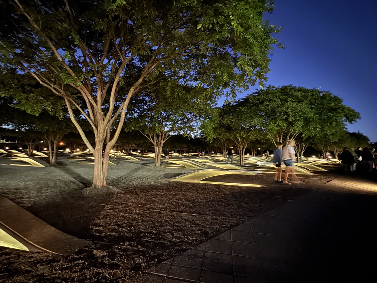 MrsArteman's tweet photo. Mrs. Gaddis will be so jealous...Pentagon Memorial at night.  The pictures don't begin to describe it. https://t.co/uNVf7zn6hj