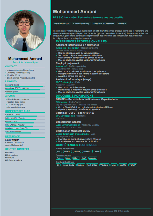 roronoaexee's tweet photo. Les gars je cherche une alternance en info en idf , si y'a des personnes qui pourraient m'aider ça me sauverait ! Je vous ai mis mon cv juste en bas. https://t.co/EgDr6znEal