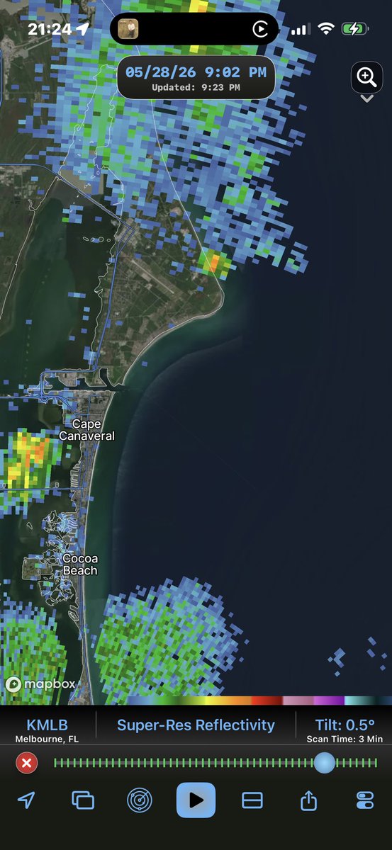 realTimB's tweet photo. @NWSMelbourne Radar picked up the explosion at LC 36 in Cape Canaveral during a static test @NbergWX @wxbrad https://t.co/7l2wf5eM5J